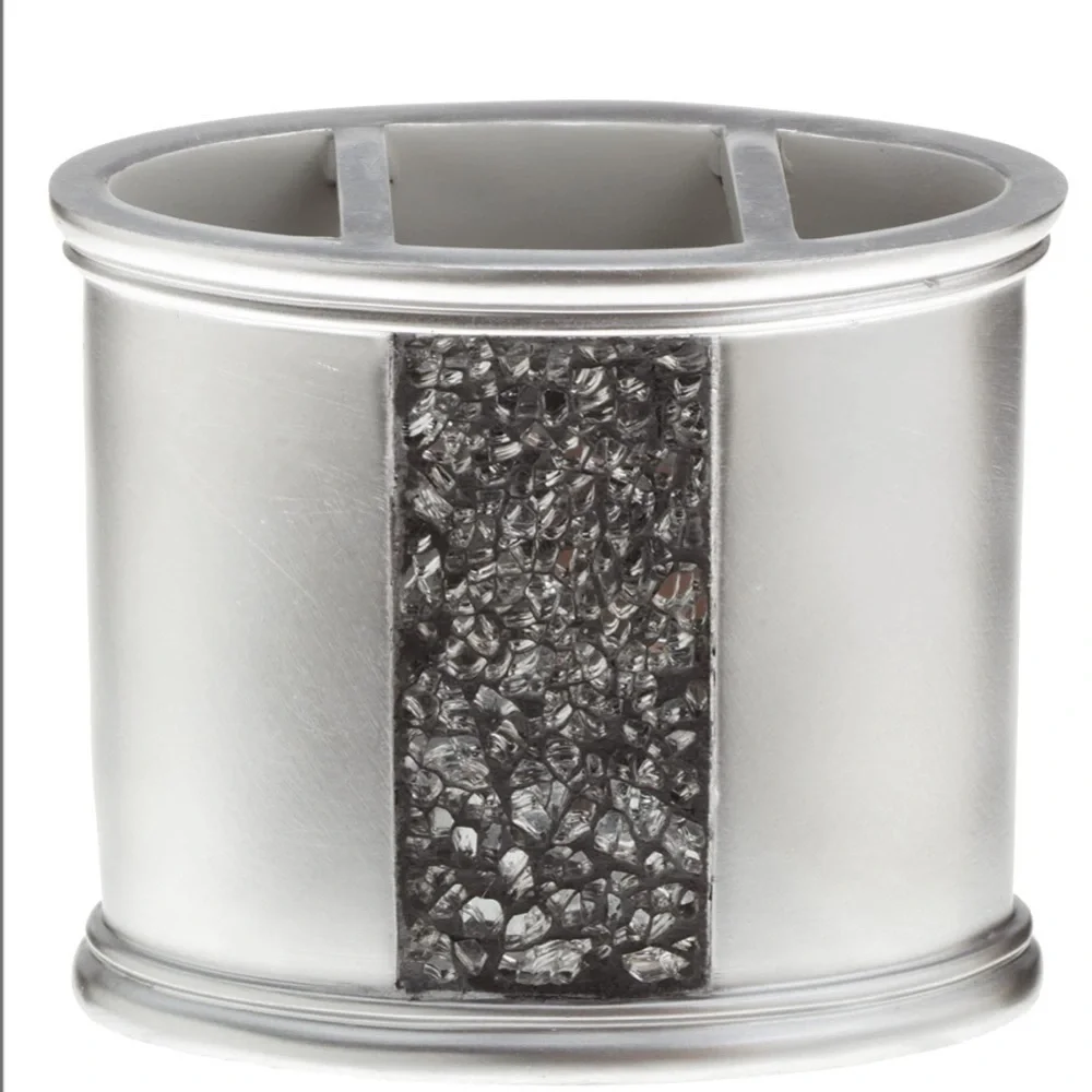 Silver Sinatra Bath Set Accessory 4 PC Mosaic Glass Popular Bath Sinatra